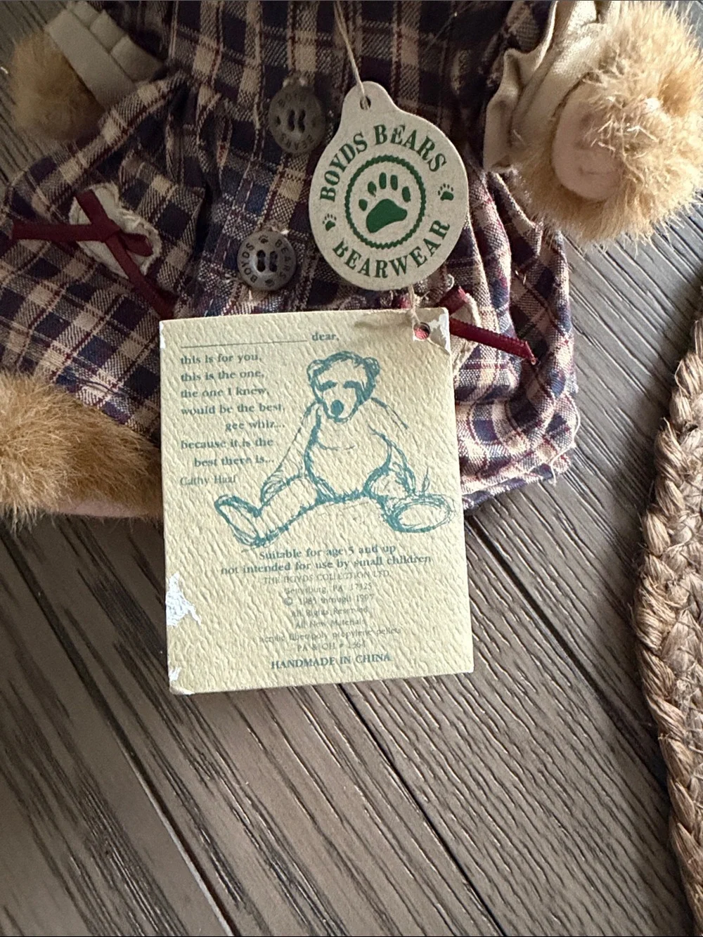 Boyds Bears Brown Plush Bunny in Plaid Dress